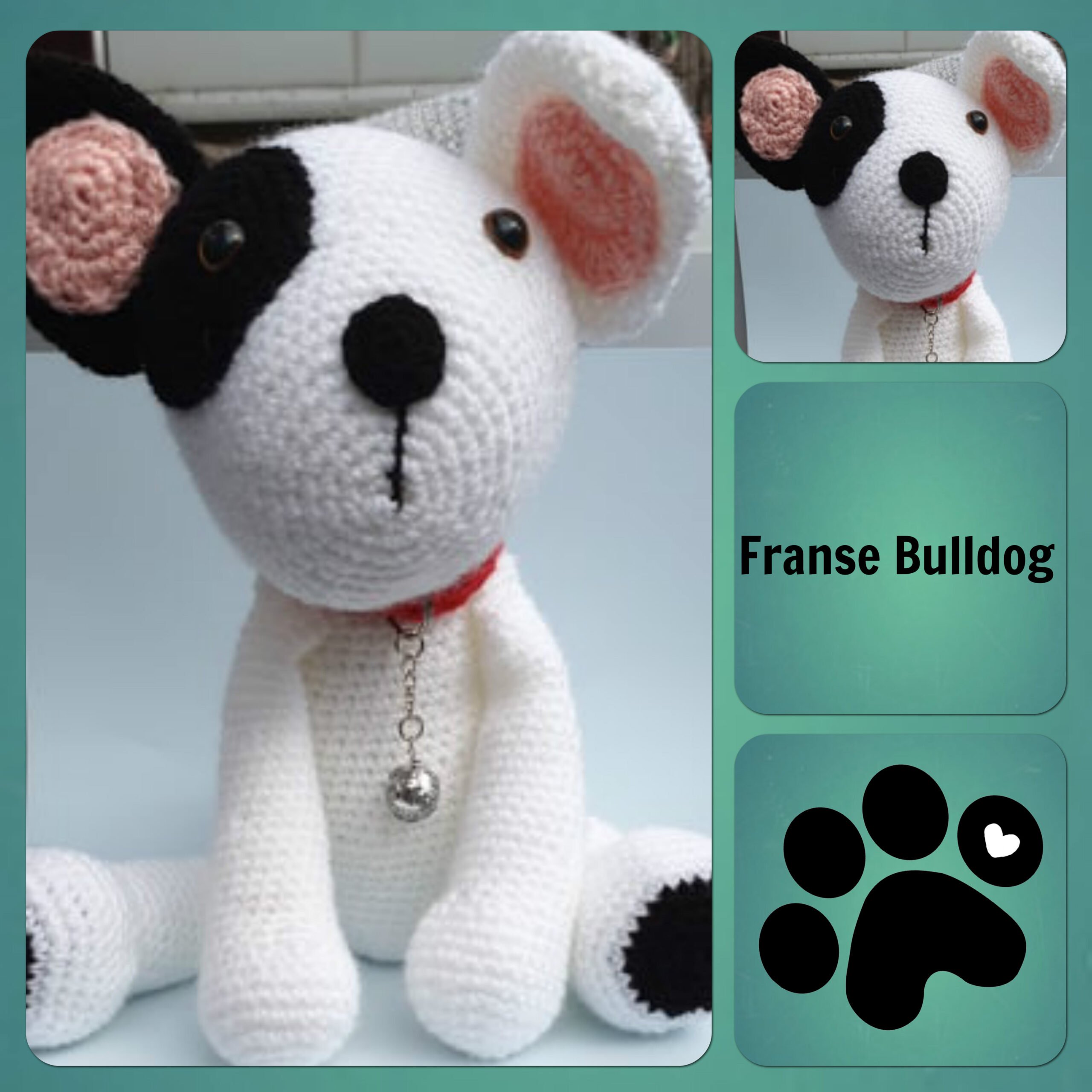 Origineel tack limiet Knuffel Franse Bulldog ( 26 bij 20 cm ) Wit & Zwart - Waar is onze Angel?